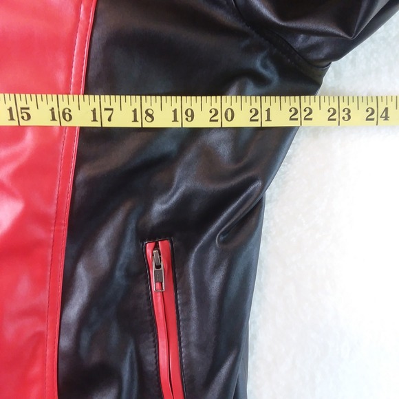 8 Ball Jacket Mens Retro Style Bomber Full Zip Red Yellow Black Faux Leather Lg - Picture 4 of 16